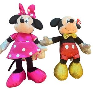 TY Beanie Babies Sparkle Disney Mickey and Minnie Mouse 8"